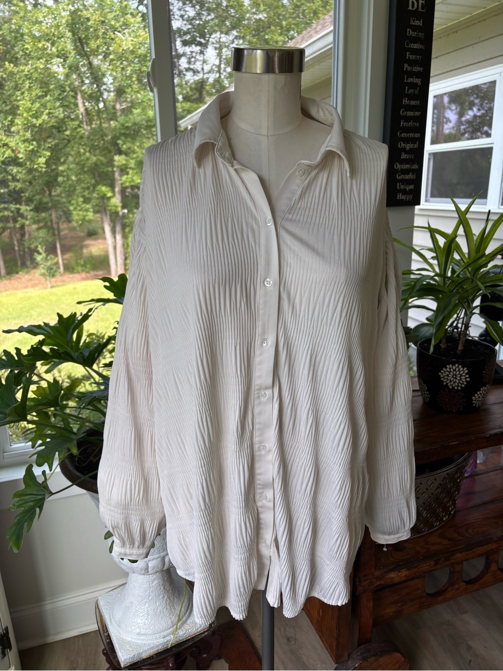 ASOS Cream Textured Button-Down Shirt - Picture 2 of 5